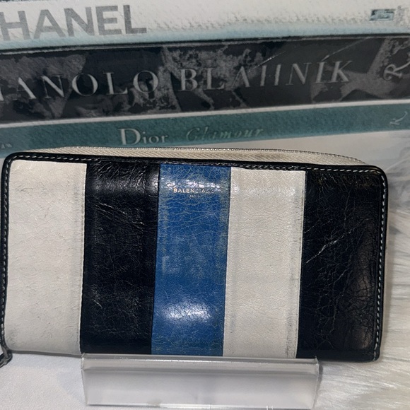 Balenciaga Fall 2016 blue stripes wallet pre-owned used - Picture 2 of 13